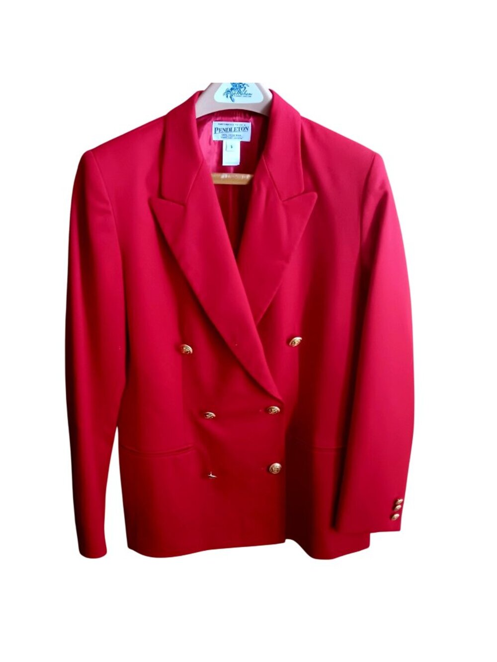 Small True Vintage Pendleton Red Wool Blazer Size 6 Made In USA 1980's Brass